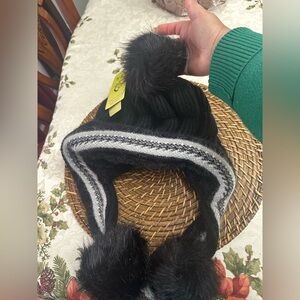 Black and Gray Knit Pom Pom Hat